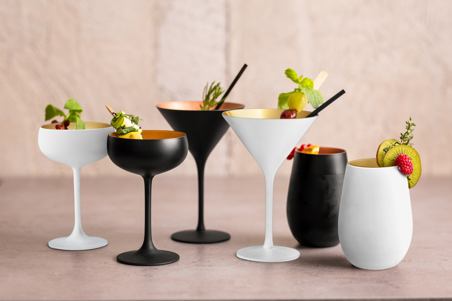 VEGA Joleen Water Drinking Glasses, 460ml Lacquered Crystal Glass, White Exterior with Golden Interior, 64mm Diameter, 12cm Height, Dishwasher Safe