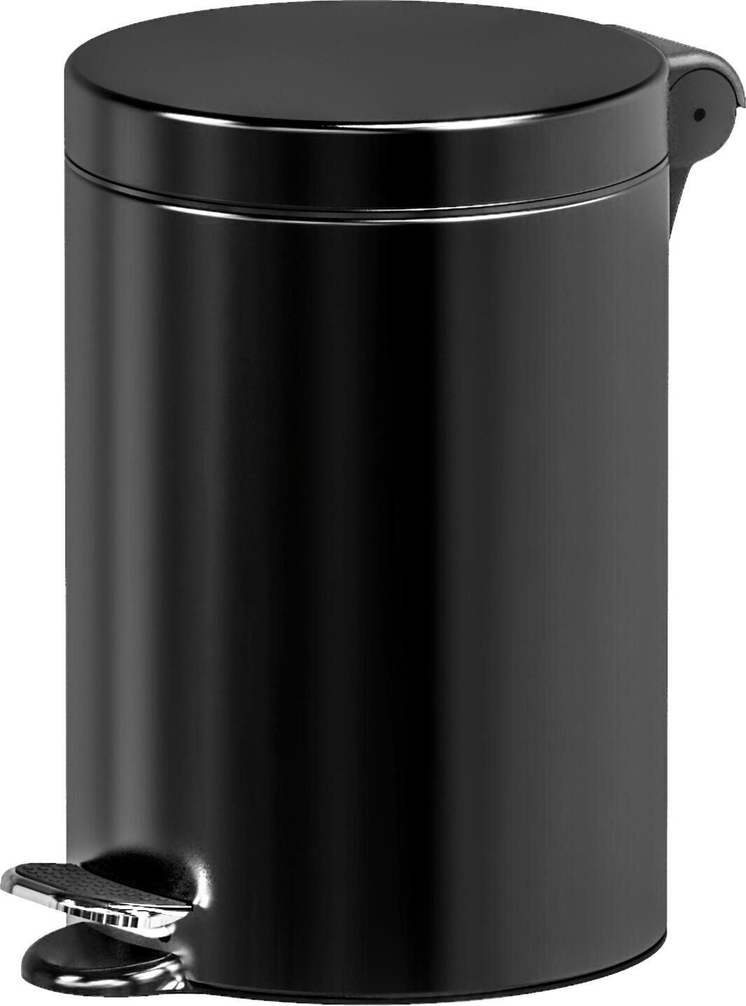 Coș de Cosmetică PULSIVA LUSINI Solutions GmbH, Negru, Capacitate 3L, Oțel Inoxidabil sau Oțel Vopsit, Pedală de Deschidere, Recipient Interior de Plastic, 17x25.5 cm