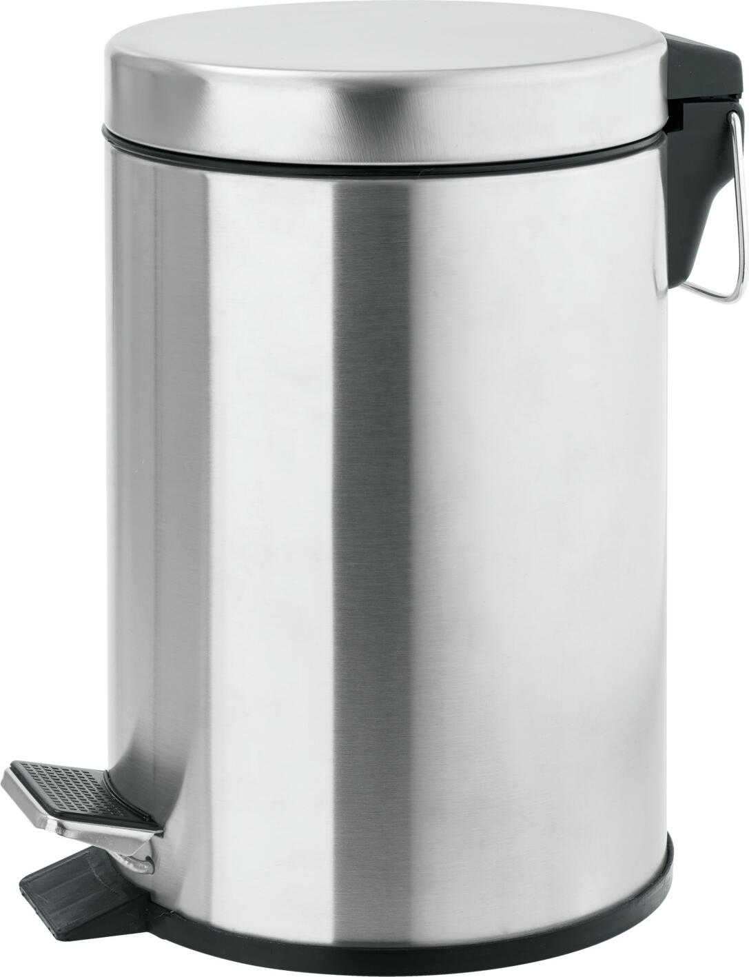 PULSIVA LUSINI Solutions GmbH Cosmetic bin matt Kosmetikeimer matt Cosmetic bin matt; 17x25.5 cm (ØxH); silver Kosmetikeimer matt; 17x25.5 cm (ØxH); silber Decorative pedal bin made of matt 18/0 stainless steel with removable plastic inner container. With foot pedal and quiet closing lid. Capacity of 3 l. Dekorativer Treteimer aus mattem, rostfreiem 18/0 Edelstahl mit herausnehmbarem Innenbehälter aus Kunststoff. Mit Fußpedal und leise schließendem Deckel. Fassungsvermögen von 3 l.
