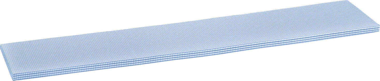 ERWIN M. LUSINI Solutions GmbH Bench pad La Villa Bankauflage La Villa Bench pad La Villa; 35x120x3 cm (WxLxH); blue Bankauflage La Villa; 35x120x3 cm (BxLxH); blau 50% cotton, 50% polyester. Volume weight 30 kg/m³ (foam), weight approx. 230 g/m² (fabric). Rustic bench pads with Vichy check pattern. Easy care bench pads with comfort foam. Durable, yarn-dyed. 50 % Baumwolle, 50 % Polyester. Raumgewicht 30 kg/m³ (Schaumstoff), Gewicht ca. 230 g/m² (Stoff). Rustikale Bankauflagen mit Vichy-Karomuster. Pflegeleichte Bankauflagen mit Komfortschaum. Strapazierfähig, garngefärbt.