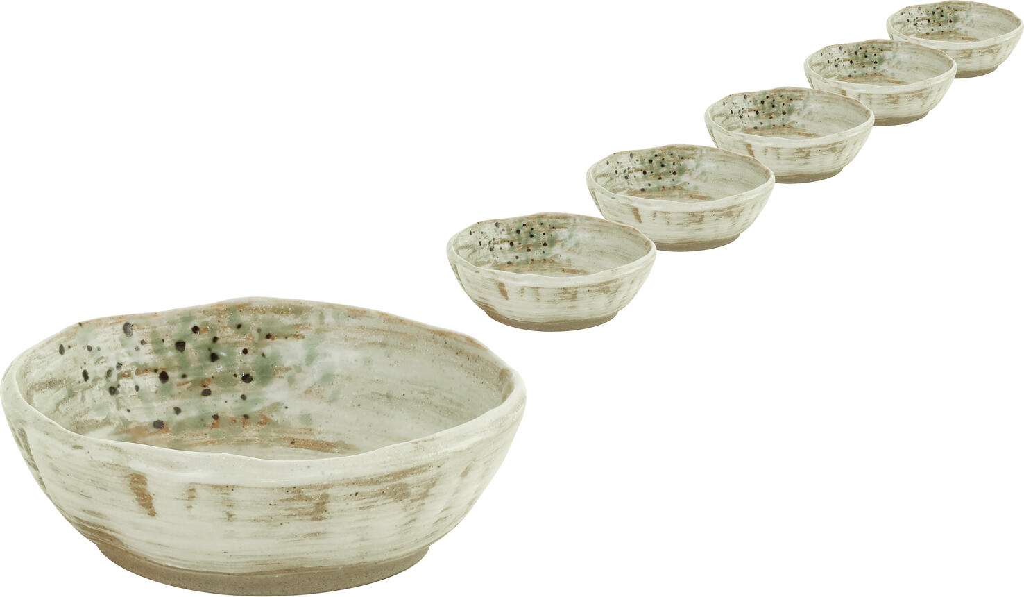 LUSINI Taoqi Porcelain Bowl Set, Round 130 ml, 3.5 cm Height, Multicolored Speckled Design with Irregular Edges, Handmade Feel, Dishwasher and Microwave Safe