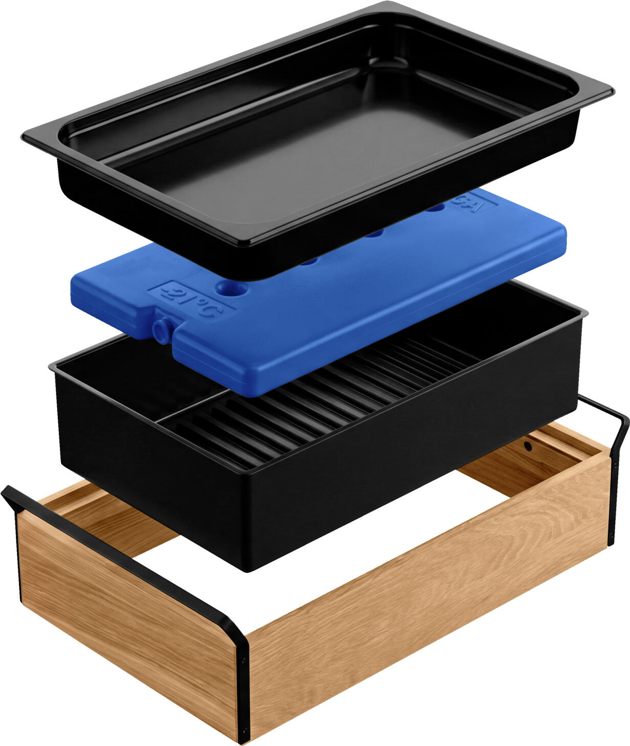 Tava Refrigerata pentru Bufet VEGA Esino, Vitrina Refrigerata GN 1/1, Baza din Lemn de Stejar, Recipient Melaminat, 61.9 x 38.6 x 16.9 cm