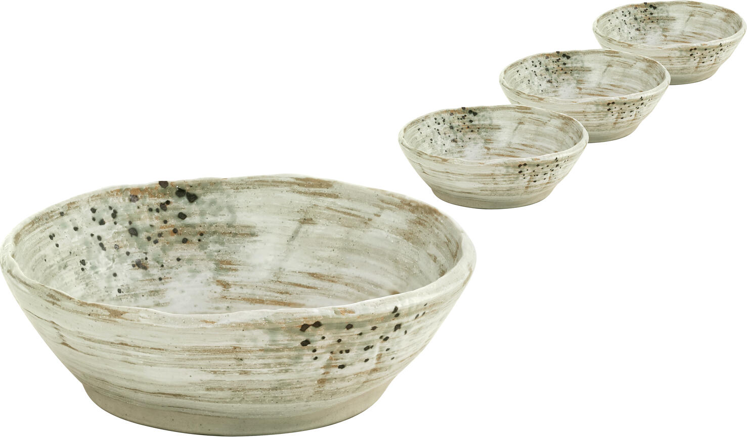 LUSINI Taoqi Porcelain Bowl Set, 310 ml, 4 cm Height, Multicolored Speckled Design with Irregular Edges, Handmade Feel, Dishwasher and Microwave Safe