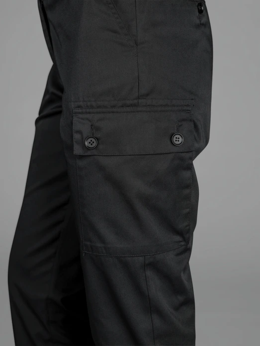 Pantaloni Cargo Jobeline pentru Bucatari Dame, Marime EU 50, 65% Poliester 35% Bumbac, Croiala Regular Tapered, Talie Elasticata, Standard OEKO-TEX 100, Negru