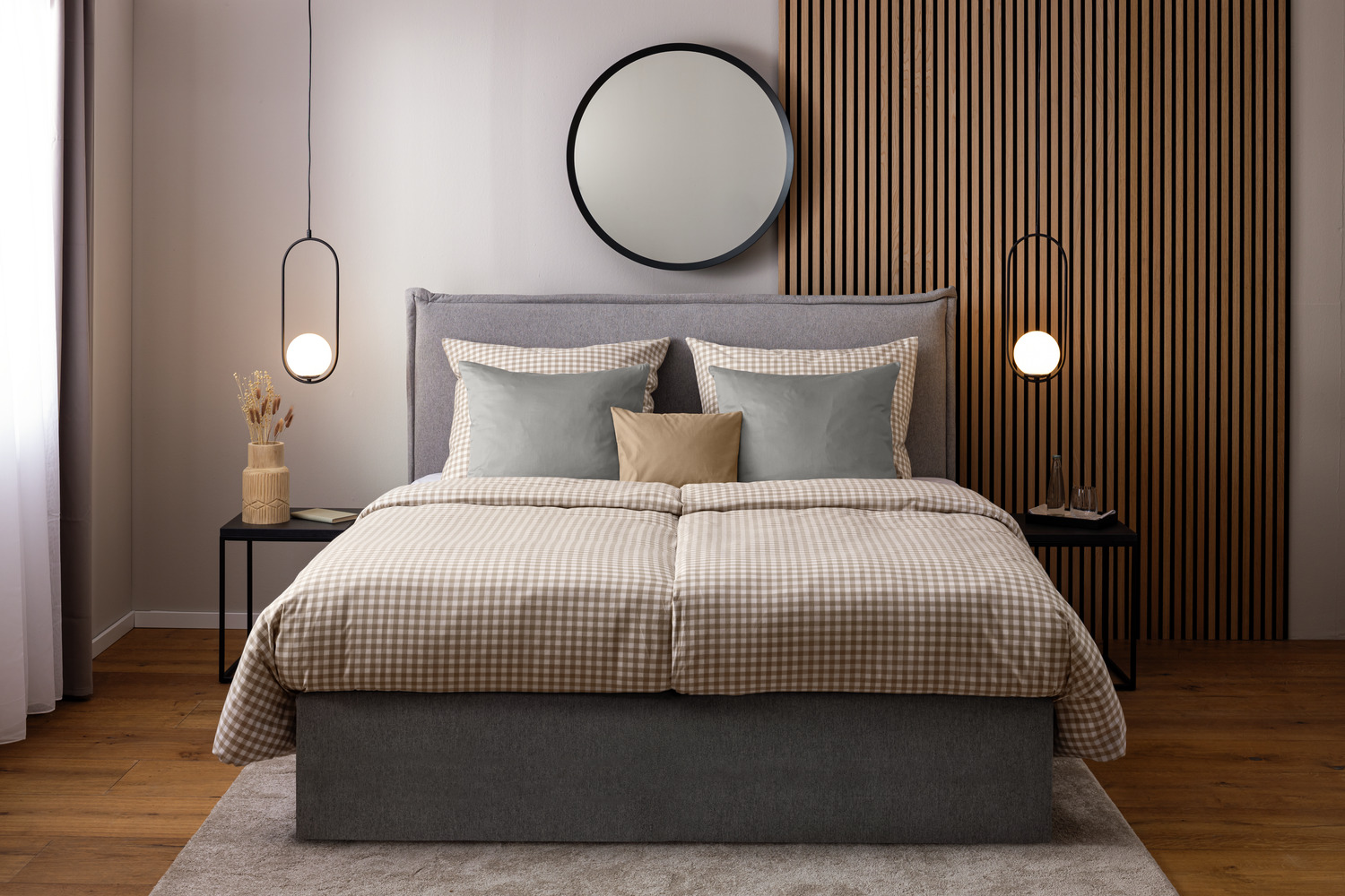 ERWIN M. LUSINI Tux Renforcé 100% Cotton Duvet Cover, 140x200 cm, Sand Beige, Traditional Check Pattern, Mercerized, OEKO-TEX Standard 100, Hard-wearing