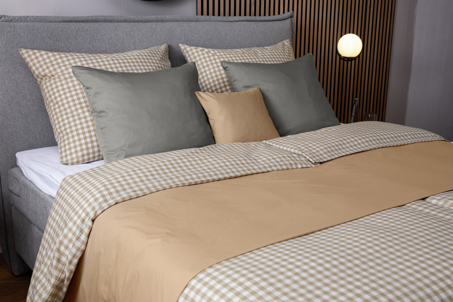 ERWIN M. LUSINI Tux Renforcé 100% Cotton Duvet Cover, 140x200 cm, Sand Beige, Traditional Check Pattern, Mercerized, OEKO-TEX Standard 100, Hard-wearing