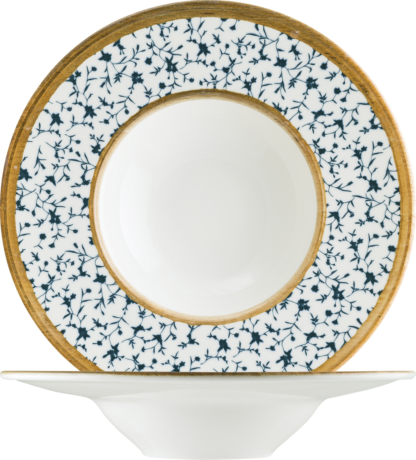 Bonna Calif Porcelain Pasta Plate, 28 cm Diameter, 400 ml Capacity, Round Floral Design with Colored Accents, Dishwasher and Microwave Safe