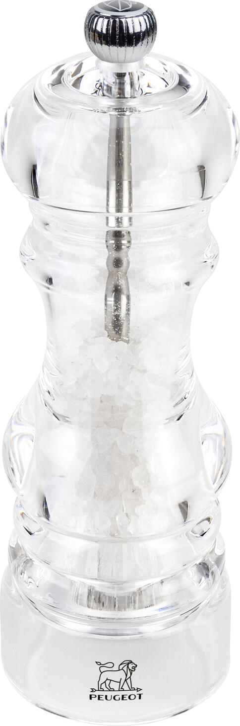 Peugeot Peugeot Saveurs SNC Salt mill Nancy Salzmühle Nancy Salt mill Nancy; 18 cm (H); transparent; 6 piece / pack Salzmühle Nancy; 18 cm (H); transparent; 6 Stück / Pack The Nancy mill belongs to the classic and timeless line of Peugeot. It is a manual grinder with a knob to adjust the grind on top of the grinder: the more you tighten the knob, the finer the grind and vice versa. The transparent body allows you to quickly see the contents and the amount of filling. The Nancy comes in 9, 12, 18 and 22 cm. Therefore, they are perfect for use in the kitchen. Die Nancy Mühle gehört zur klassischen und zeitlosen Linie von Peugeot. Es handelt sich um eine manuelle Mühle mit einem Drehknopf zum Einstellen des Mahlgrads oben auf der Mühle: Je mehr man den Drehknopf anzieht, desto feiner der Mahlgrad und umgekehrt. Der transparente Korpus ermöglicht das schnelle Erkennen des Inhaltes und der Füllmenge. Die Nancy gibt es in 9, 12, 18 und 22 cm. Daher eignen sie sich perfekt für den Gebrauch in der Küche.