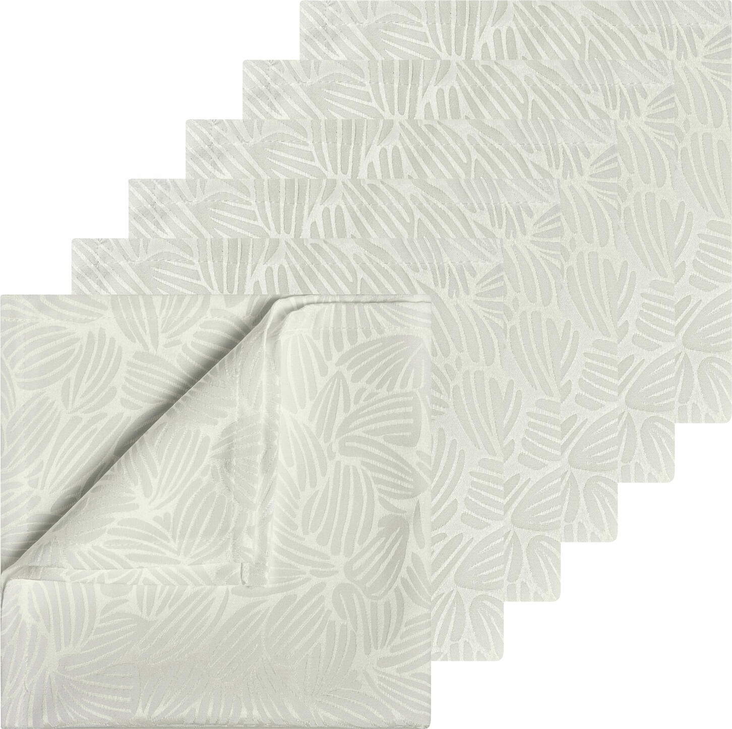 ERWIN M. LUSINI Solutions GmbH Napkin Munera Serviette Munera Napkin Munera; 50x50 cm (WxL); cream white; 6 piece / pack Serviette Munera; 50x50 cm (BxL); cremeweiß; 6 Stück / Pack ##Polyester napkins Munera - floral design for every occasion The Munera napkins made of 100% polyester impress with their high-quality workmanship and stylish, floral jacquard pattern. The easy-iron fabric creates an elegant look and is particularly hard-wearing. Robust and durable, it is perfect for both indoor and sheltered outdoor use. Thanks to its high lightfastness, the colours remain brilliant for a long time, even after prolonged use. The elegant design makes the napkins versatile and suitable for a wide variety of occasions. * 100 % polyester jacquard * Weight approx. 250 g/m² * Floral woven pattern for an elegant look * Easy-iron, quick-drying and hard-wearing * Finished with 1 cm standard hem * Suitable for indoor and protected outdoor use Care tip: Wash at a low temperature, do not bleach and iron lightly if necessary to preserve the quality and colour intensity. ##Polyester-Servietten Munera – Florales Design für jeden Anlass Die Servietten Munera aus 100 % Polyester überzeugen durch hochwertige Verarbeitung und ein stilvolles, florales Jacquard-Muster. Das bügelleichte Gewebe sorgt für eine elegante Optik und ist besonders strapazierfähig. Robust und langlebig, eignet sie sich perfekt für den Innenbereich sowie den geschützten Außenbereich. Dank hoher Lichtechtheit bleiben die Farben auch bei längerer Nutzung langanhaltend brillant. Das elegante Design macht die Servietten vielseitig einsetzbar und passend für verschiedenste Anlässe. * 100 % Polyester-Jaquard * Gewicht ca. 250 g/m² * Florales Webmuster für einen eleganten Look * Bügelleicht, schnelltrocknend und strapazierfähig * Verarbeitung mit 1cm Normalsaum * Für Innen- und geschützten Außenbereich geeignet Pflegetipp: Bei niedriger Temperatur waschen, nicht bleichen und bei Bedarf leicht bügeln, um die Qualität und Farbintensität zu bewahren.