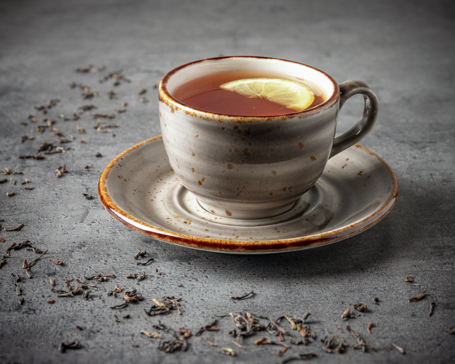 Vega Lusini Nebro Combi Saucer, Grey, Premium Heavy Quality Porcelain, Rustic Speckled Design, 15x2 cm, Dishwasher and Microwave Safe