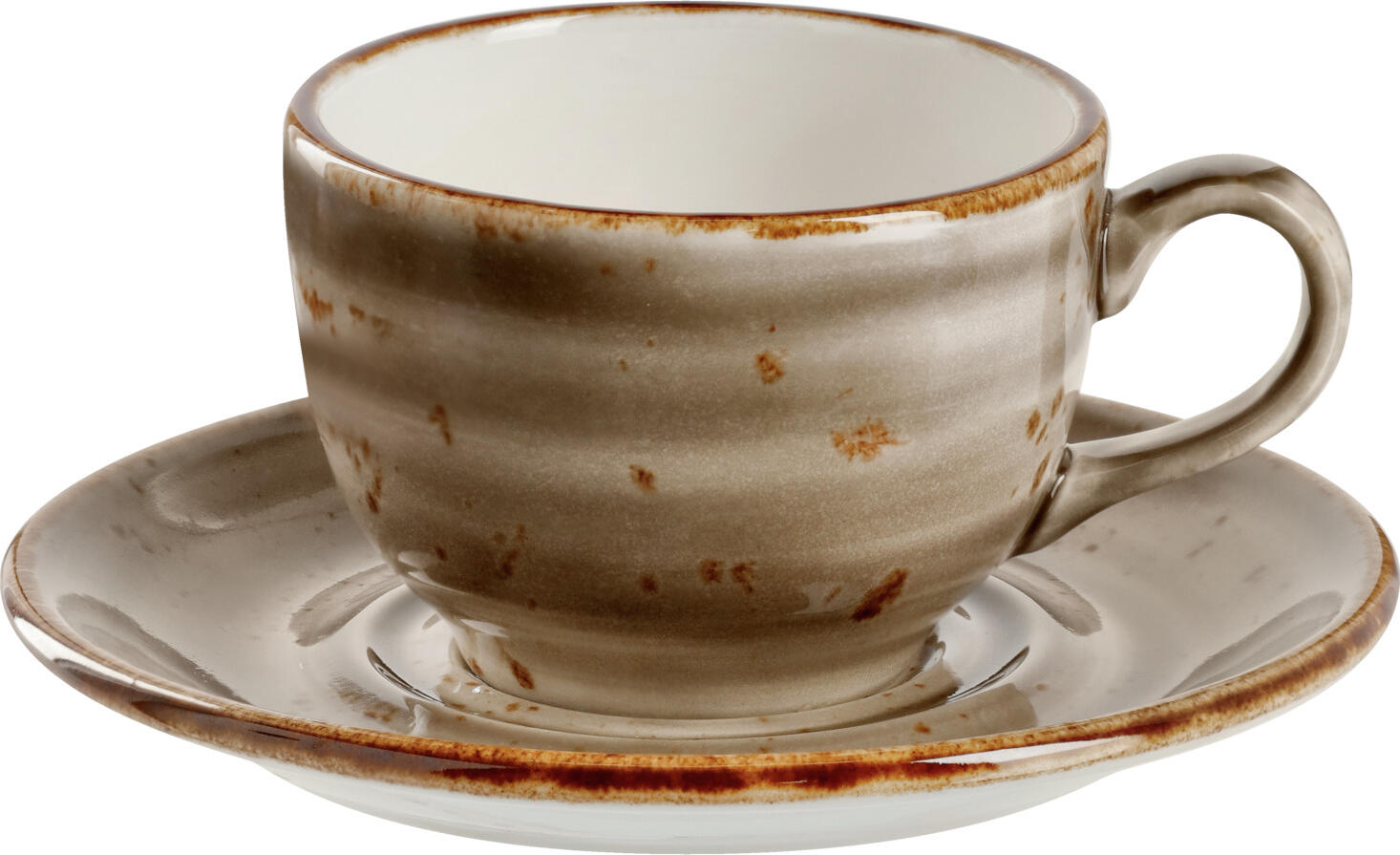 Vega Lusini Nebro Combi Saucer, Grey, Premium Heavy Quality Porcelain, Rustic Speckled Design, 15x2 cm, Dishwasher and Microwave Safe