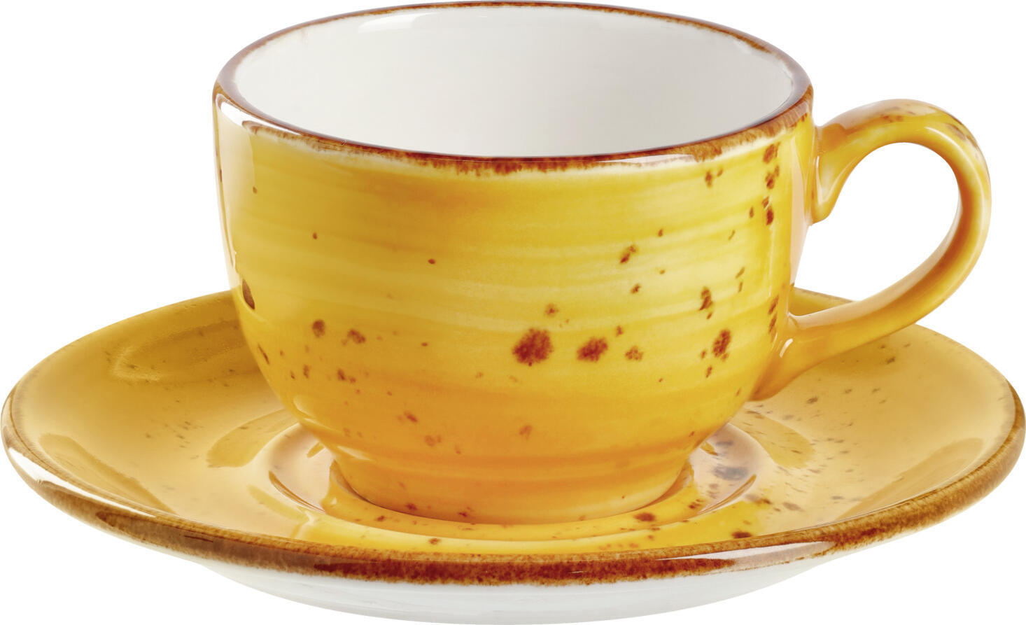 Set Farfurii Combi VEGA Nebro, 6 Piese, Porțelan Premium Greu, Design Rustic cu Pete, Galben, Diametru 15 cm, Compatibil cu Mașina de Spălat Vase și Cuptorul cu Microunde