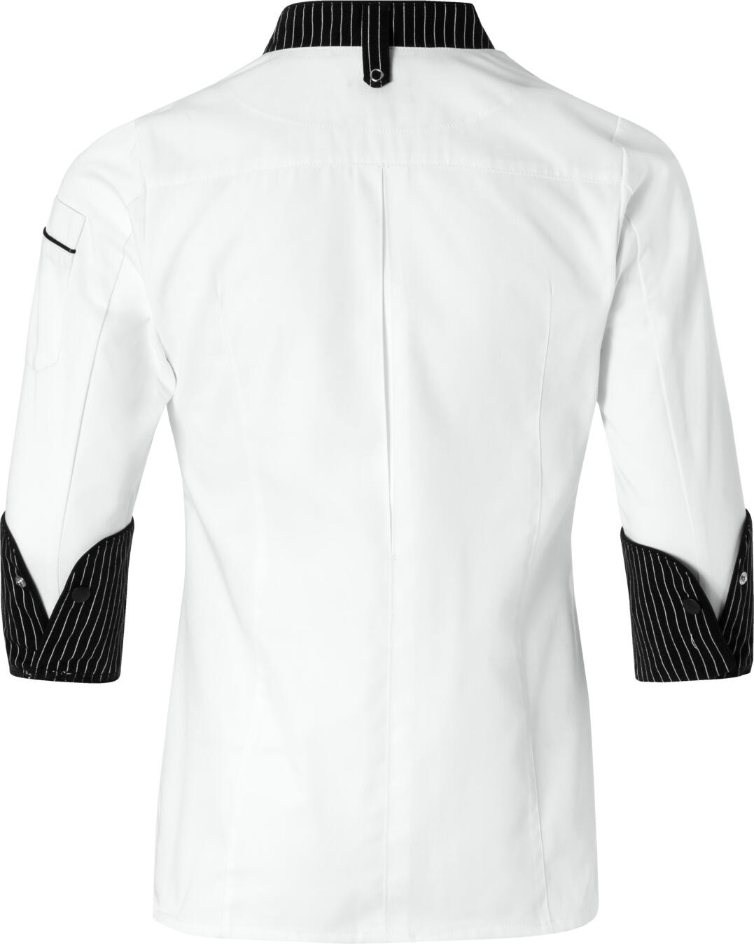 Jobeline Pascal Women's Chef Jacket, White, Slightly Waisted, Polyester-Cotton Blend, Woven Stripe Details, Concealed Snap Buttons, 200 g/m²