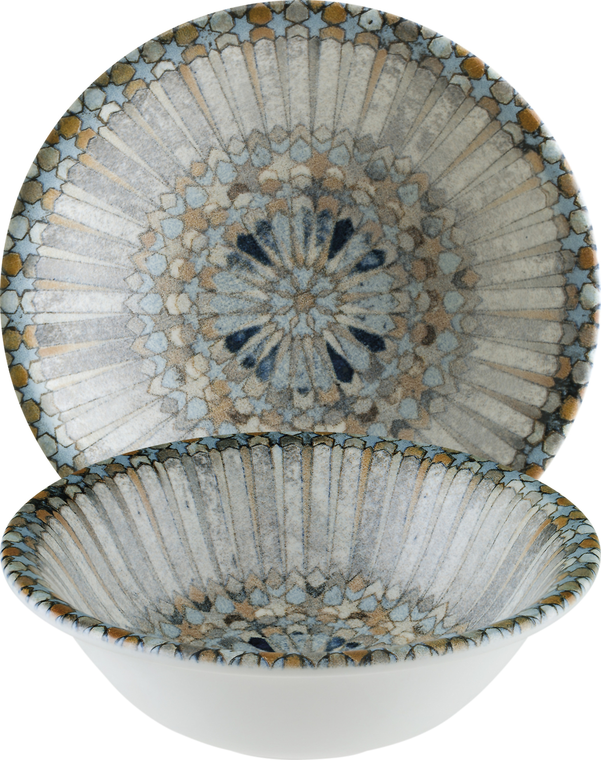 Bonna Luca Mosaic Porcelain Bowl, 400ml, 16cm Diameter, Round Mosaic Pattern Interior, White Exterior, Dishwasher and Microwave Safe