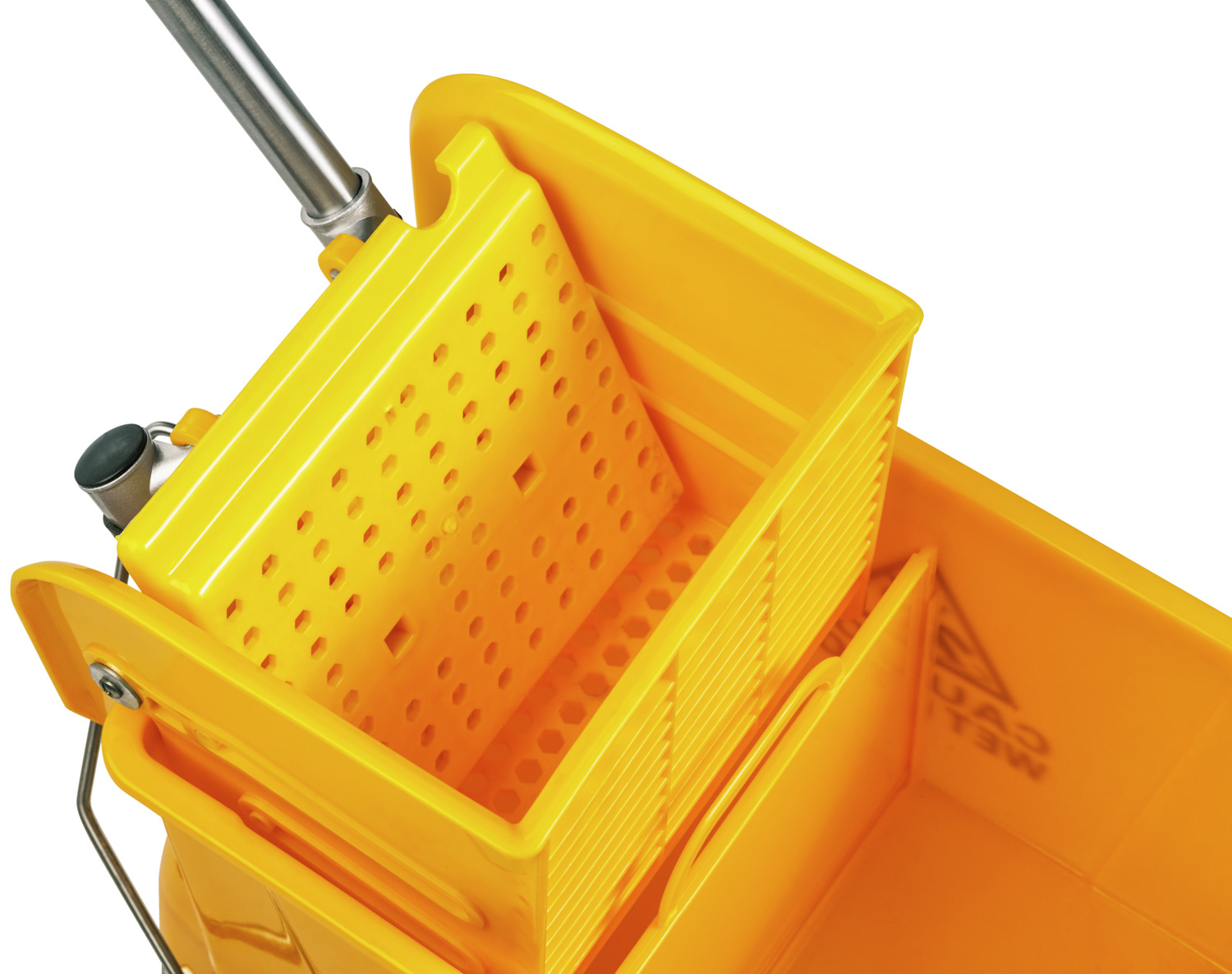 PULSIVA Clean Basic Double Bucket Mop Cleaning Trolley, 20L Capacity, Yellow Plastic with Metal Press Lever and Handle, 49x28x69 cm, Wet Floor Sign