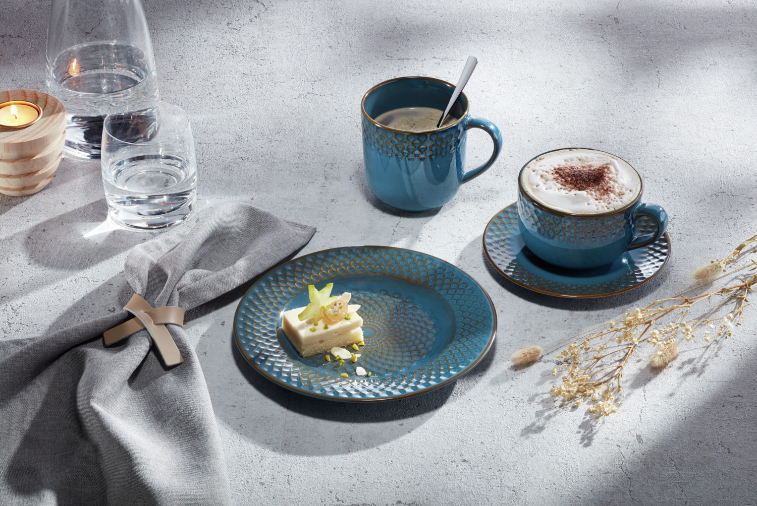 VEGA Aranda Colored Porcelain Combi Saucers, 15.5 cm Diameter, Blue, Dishwasher and Microwave Safe, Unique Decor