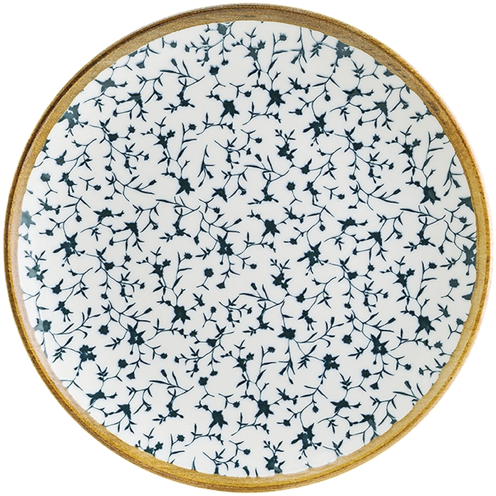Bonna Gourmet Calif Professional Porcelain Flat Plate 27cm White with Blue Green Floral Design Dishwasher Microwave and Oven Safe