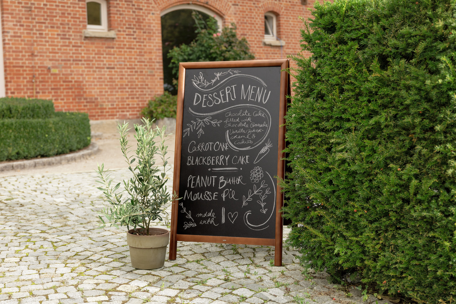 VEGA Listeo A-Frame Chalkboard Pavement Sign, 68 x 115 cm, Double-Sided Beech Wood Frame, Dark Brown, Wall-Mountable Foldable Display
