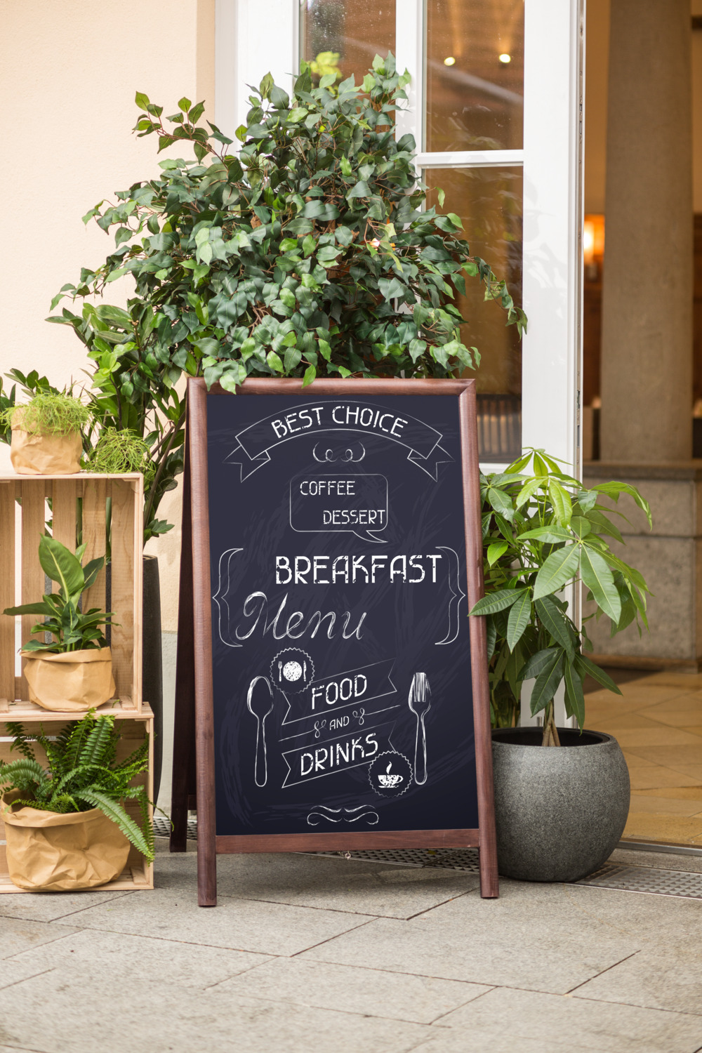 VEGA Listeo A-Frame Chalkboard Pavement Sign, 68 x 115 cm, Double-Sided Beech Wood Frame, Dark Brown, Wall-Mountable Foldable Display