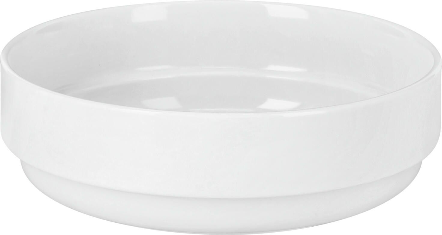 PULSIVA LUSINI Ronno White Porcelain Bowl, 1600 ml, 23 cm Diameter, 7 cm Height, Flat Round Stackable Dish, Microwave and Dishwasher Safe