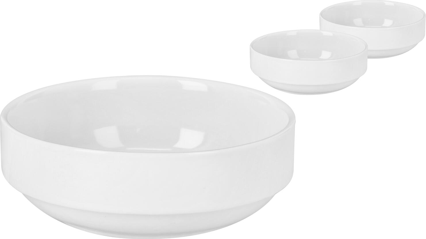 PULSIVA LUSINI Ronno White Porcelain Bowl, 1600 ml, 23 cm Diameter, 7 cm Height, Flat Round Stackable Dish, Microwave and Dishwasher Safe