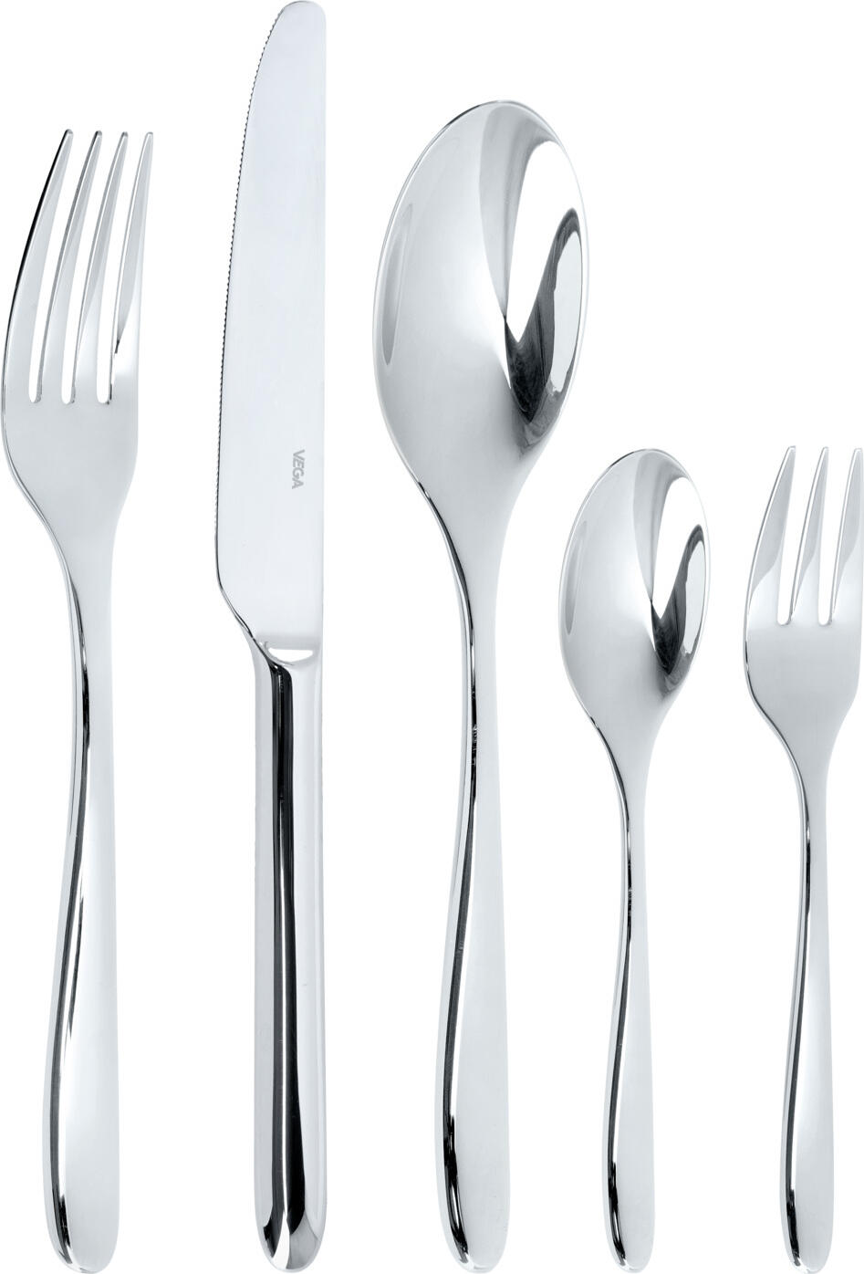VEGA LUSINI Solutions GmbH Cutlery set Grenoble 30-piece 30-piece Besteck-Set Grenoble 30-teilig Cutlery set Grenoble 30-piece 30-piece; silver Besteck-Set Grenoble 30-teilig; silber Rustproof chrome-nickel stainless steel 18/10 (table knife 13/0) The six-person set consists of six table spoons, six table forks, six table knives, six coffee spoons and six cake forks. Table spoon: 20.5 cm Table fork: 20.3 cm Table knife (monoblock 13/0): 23.5 cm Coffee spoon: 14.5 cm Cake fork: 14.5 cm Mirror finish. Material thickness: 4.5 mm (measured at the thickest point of the table fork), suitable for use in the catering industry. Dishwasher safe. Chrom-Nickel-Edelstahl 18/10, rostfrei (Menümesser 13/0). Das Set für sechs Personen besteht aus jeweils sechs Menülöffeln, Menügabeln, Menümessern, Kaffeelöffeln und Kuchengabeln. Menülöffel: Länge 20,5 cm Menügabel:  Länge 20,3 cm Menümesser (Monoblock 13/0):  Länge 23,5 cm Kaffeelöffel: Länge 14,5 cm Kuchengabel: Länge14,5 cm Hochglanzpoliert. Gastronomiegerechte Materialstärke 4,5 mm (gemessen an der stärksten Stelle der Menügabel). Spülmaschinenfest.