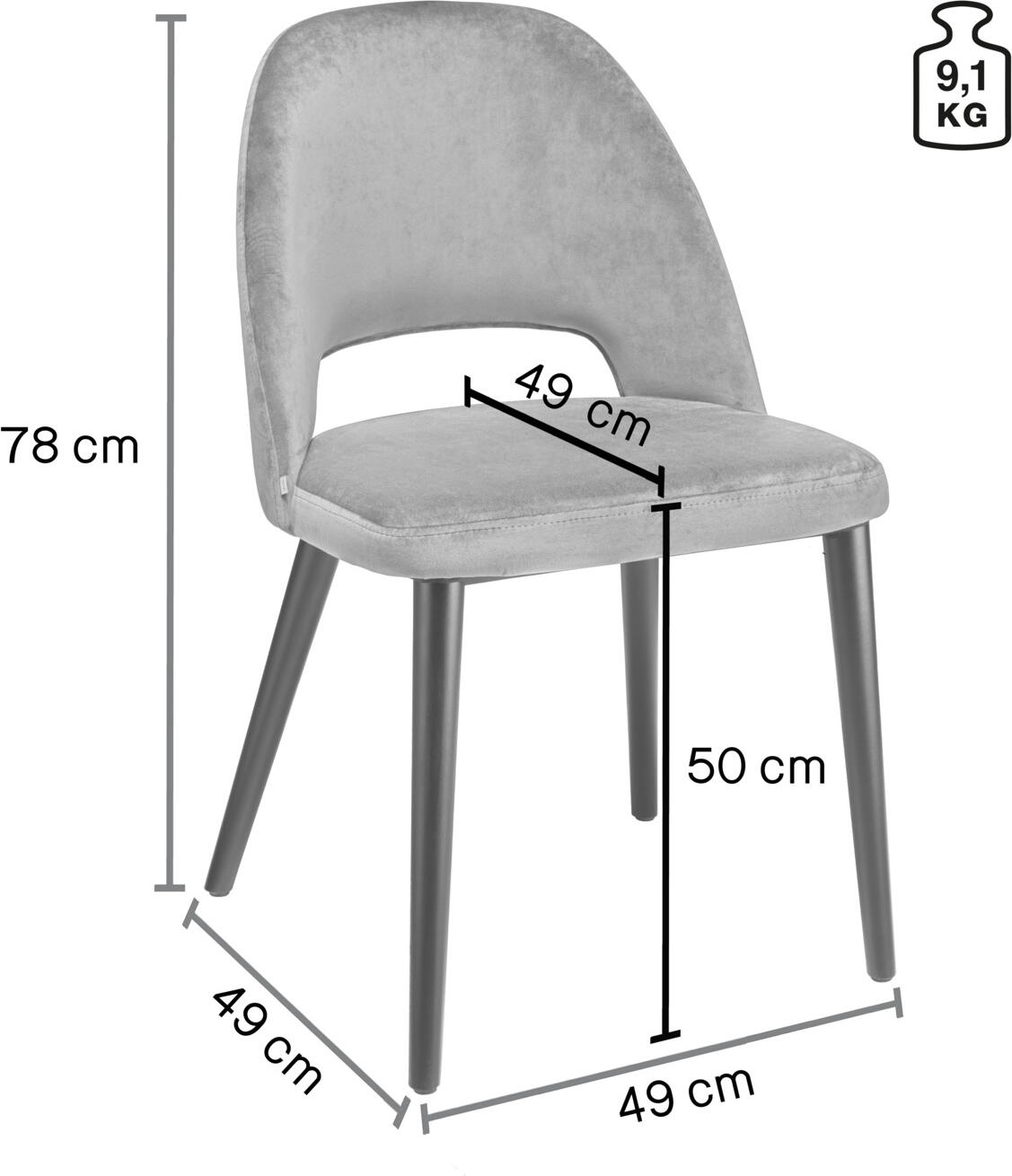 Scaun Tapitat VEGA Tonda din Catifea, Picioare din Lemn de Fag Lacuit Negru, Husie Ignifuga, 51x64x78 cm, Utilizare Interioara