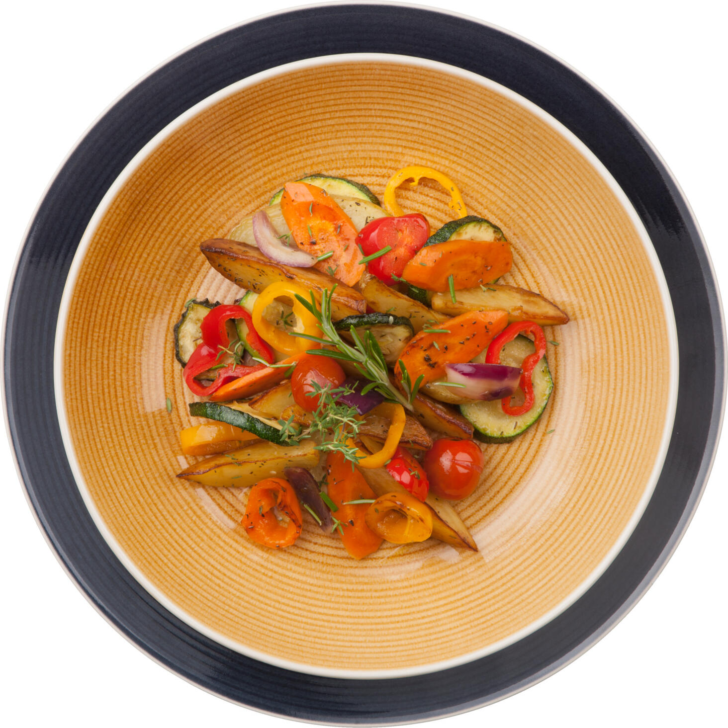 PULSIVA Spirit Round Plate, Brown Colored Stoneware with Spiral Structure, 24 cm, 4 Pieces, Dishwasher and Microwave Safe
