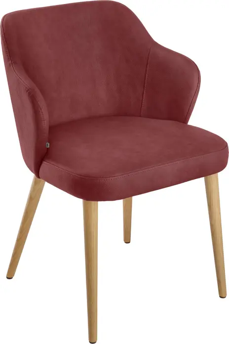 VEGA Katya Upholstered Chair, Solid Oak Frame, Fire-Retardant Imitation Leather, 55x58x81 cm, Bordeaux and Brown, with Armrests
