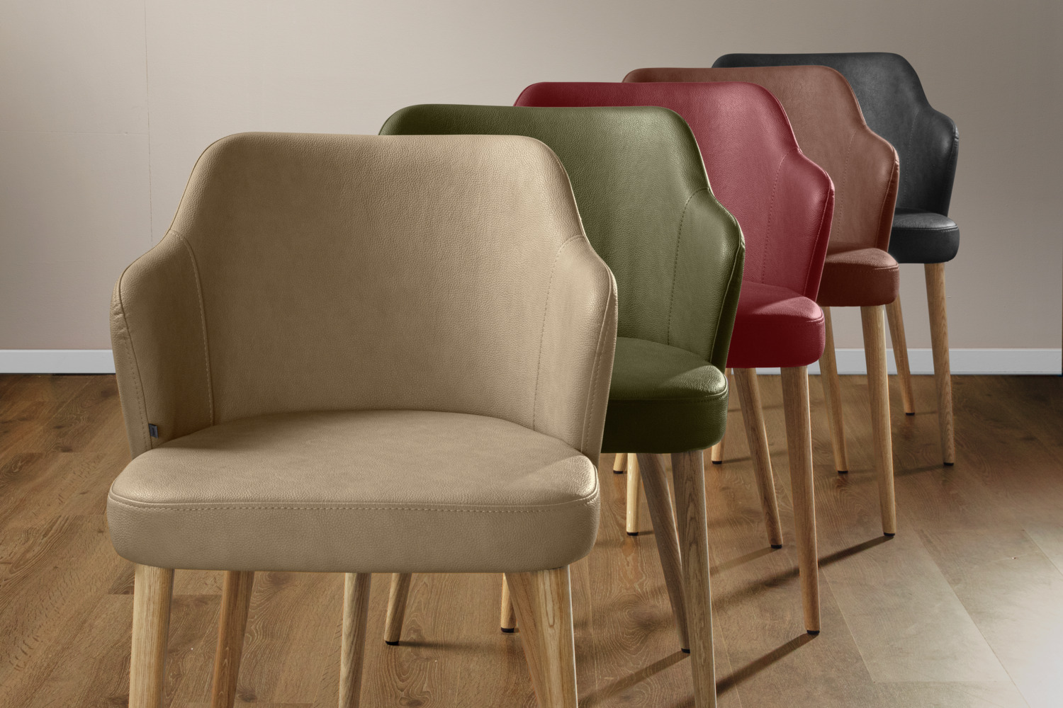 VEGA Katya Upholstered Chair, Solid Oak Frame, Fire-Retardant Imitation Leather, 55x58x81 cm, Bordeaux and Brown, with Armrests