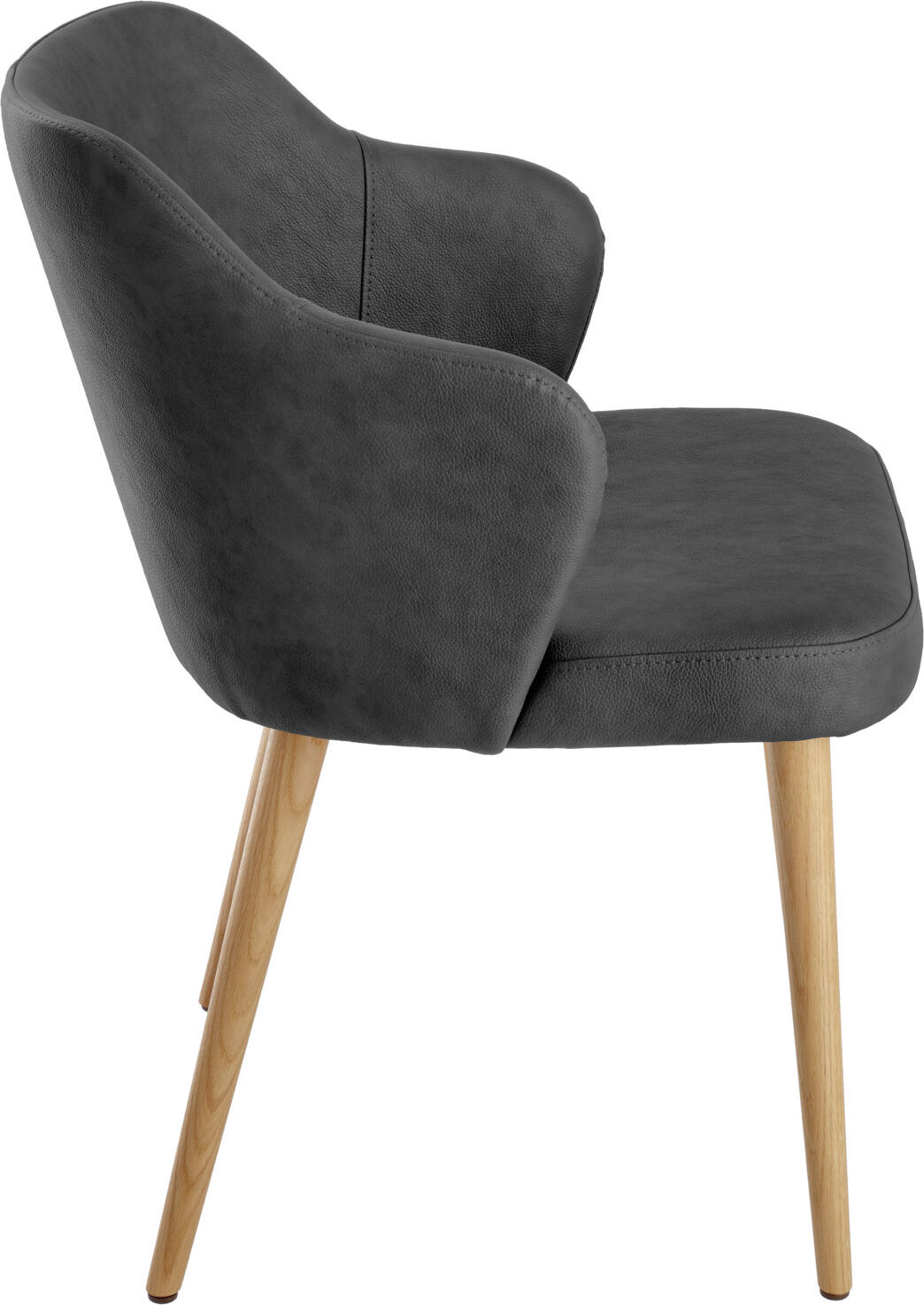 VEGA Katya Upholstered Chair with Armrests, Solid Oak Frame, Fire-Retardant Imitation Leather, 55x58x81 cm, Anthracite and Brown