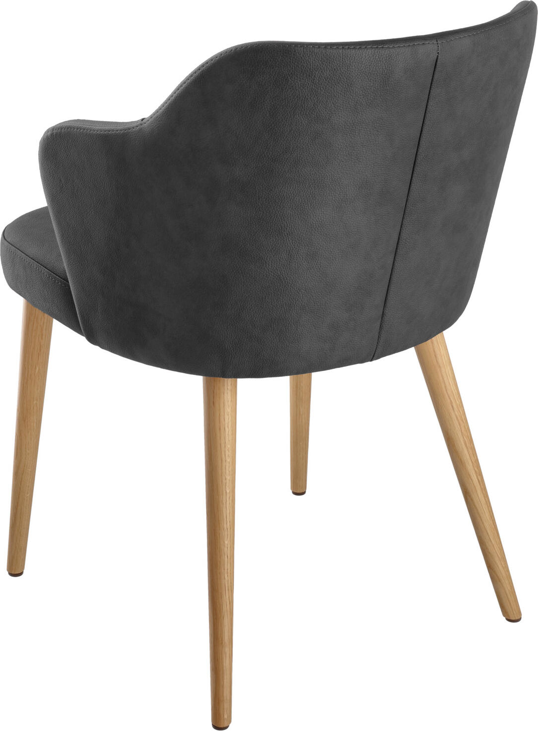 VEGA Katya Upholstered Chair with Armrests, Solid Oak Frame, Fire-Retardant Imitation Leather, 55x58x81 cm, Anthracite and Brown