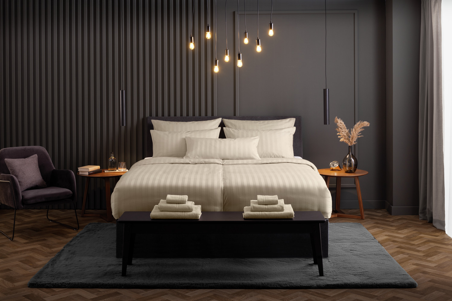 ERWIN M. Rom-Meran Duvet Cover, 100% Mercerized Cotton Damask, 200 TC, Classic Stripe Design, 160x210 cm, Beige, OEKO-TEX Standard 100