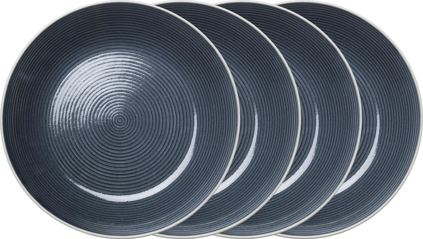 PULSIVA Spirit Round Plate, 24 cm, 4 Pieces, Colored Stoneware with Spiral Structure, Dishwasher and Microwave Safe