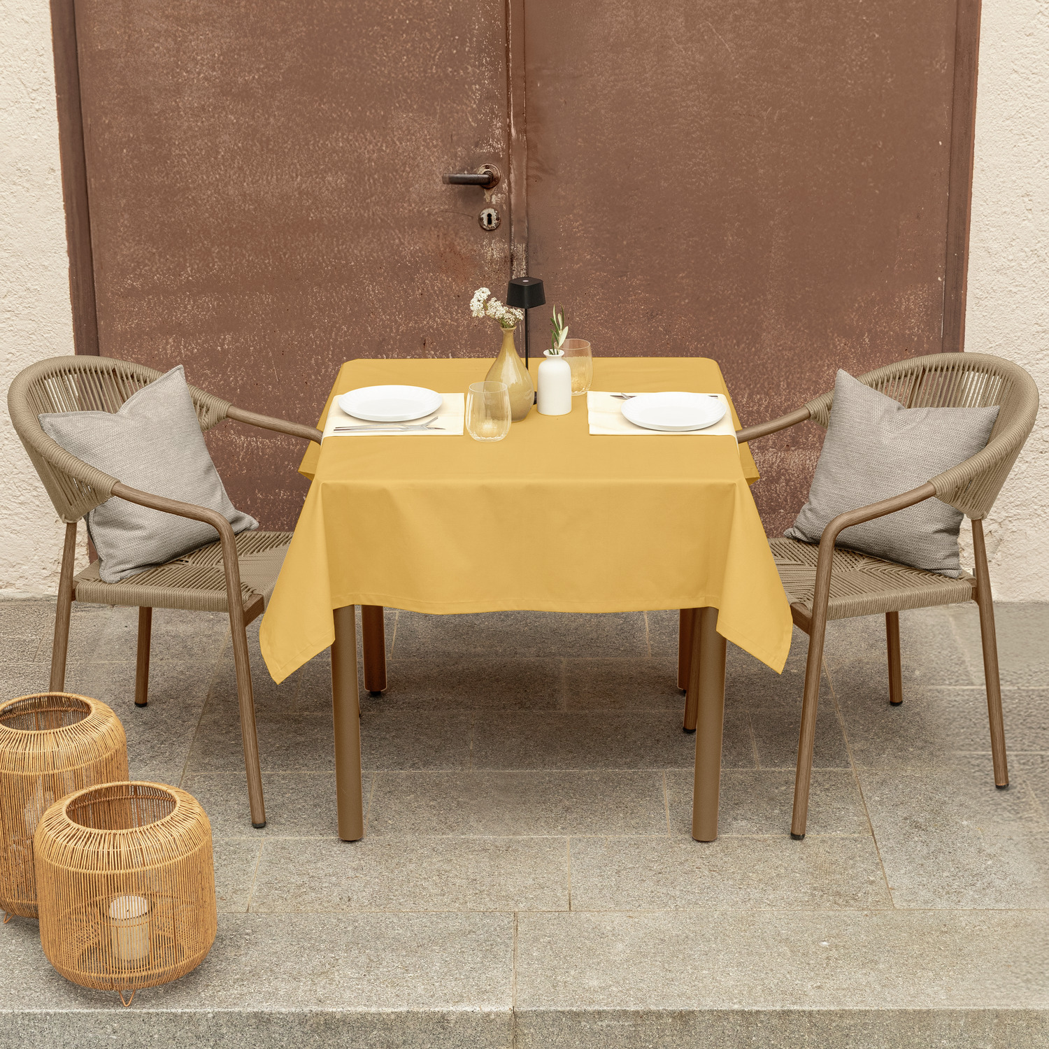 Erwin M. Lusini Lasolana Outdoor Tablecloth, Rectangular 130x170 cm, Polyester Cotton Blend, Water and Stain Repellent, UV Resistant, Yellow