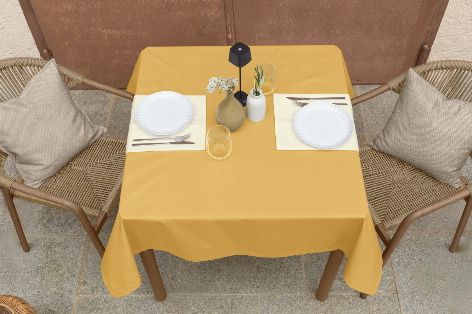 Erwin M. Lusini Lasolana Outdoor Tablecloth, Rectangular 130x170 cm, Polyester Cotton Blend, Water and Stain Repellent, UV Resistant, Yellow