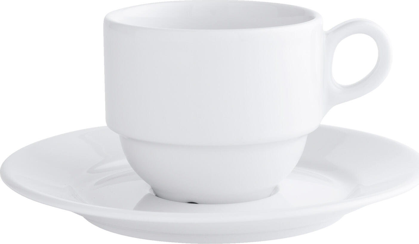 PULSIVA Stackora Porcelain Coffee Cup 190ml White, Stackable Shatterproof Design with Reinforced Rims, Dishwasher and Microwave Safe