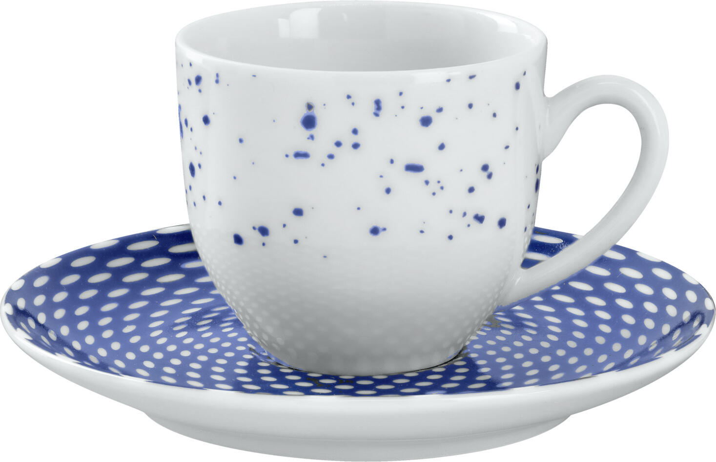 LUSINI Mixor Espresso Cup, 100ml White/Blue Porcelain Coffee Cup, Round 6.2cm Diameter, Dishwasher and Microwave Safe