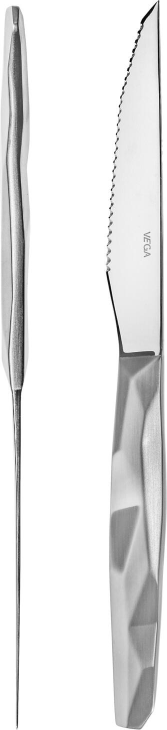 VEGA Diamante Pizza and Steak Knife, 23.3 cm, Chrome Stainless Steel 13/0, Rust-free, Silver Matted Handle, Dishwasher Safe, Gastronomy Grade