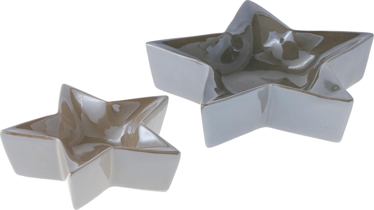 unknown LUSINI Solutions GmbH Star bowls Selcan 2-piece Stern-Schalen Selcan 2-teilig Star bowls Selcan 2-piece; 22x22x5 cm (LxWxH); taupe/grey Stern-Schalen Selcan 2-teilig; 22x22x5 cm (LxBxH); taupe/grau Set of bowls made of porcelain in shimmering mother of pearl look in two colors. Schalen-Set aus Porzellan in schimmernder Perlmutoptik in zwei Farben.