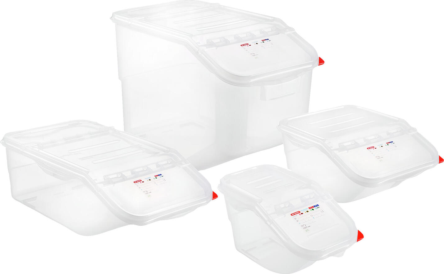 Containor Universal Araven FIFO GN 2/3, 16L Transparent pentru Alimente, Conform HACCP cu Clipuri Colorate, Stivuibil, 20x34x41.5cm