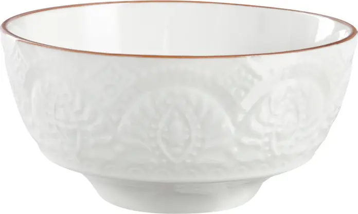 Bol PULSIVA Indie, Porțelan Colorat Alb cu Aspect de Ceramică, 580 ml, Diametru 15 cm, Model Relievat Unic, Compatibil cu Mașina de Spălat Vase și Cuptorul cu Microunde