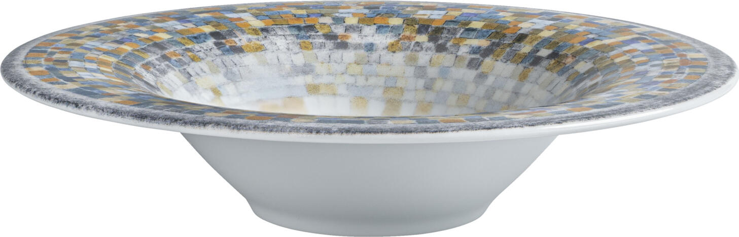 VEGA LUSINI Solutions GmbH Pasta plate Terra Mosaic Pastateller Terra Mosaic Pasta plate Terra Mosaic; 600 ml, 30 cm (Ø); blue/white/orange; round; 4 piece / pack Pastateller Terra Mosaic; 600 ml, 30 cm (Ø); blau/weiß/orange; rund; 4 Stück / Pack The Terra Mosaic porcelain pasta plate has been specially designed for dishes with sauce, bowls and creative pasta creations. The deep shape facilitates neat plating and serving, whilst the Mediterranean design adds an authentic, southern-inspired touch – ideal for modern catering concepts with a focus on presentation. The porcelain used is robust, dimensionally stable and tailored to the demands of everyday professional catering. Even with frequent use in dishwashers, the plate retains its functionality and appearance. Its suitability for microwave use allows for flexible preparation and service, particularly in establishments with high guest volumes. The Terra Mosaic pasta plate combines aesthetics and efficiency and is suitable for restaurants, hotels and corporate catering with a varied menu. Advantages & Features: * deep porcelain plate for pasta, bowls, risotto and salads * Mediterranean mosaic design for an appealing presentation * dishwasher-safe and microwave-safe * robust, catering-grade porcelain * suitable for restaurants, hotels and bistros Der Porzellan?Pasta?Teller Terra Mosaic ist speziell für Gerichte mit Sauce, Bowls und kreative Pastakreationen entwickelt. Die tiefe Form unterstützt ein sauberes Anrichten und Servieren, während das mediterrane Design einen authentischen, südlich inspirierten Akzent setzt – ideal für moderne Gastronomiekonzepte mit Fokus auf Präsentation. Das verwendete Porzellan ist robust, formstabil und auf die Anforderungen des professionellen Gastro?Alltags abgestimmt. Auch bei häufigem Einsatz in Spülmaschinen behält der Teller seine Funktionalität und Optik. Die Mikrowelleneignung ermöglicht eine flexible Vorbereitung und Ausgabe, insbesondere in Betrieben mit hohem Gästeaufkommen. Der Pasta?Teller Terra Mosaic vereint Ästhetik und Effizienz und eignet sich für Restaurants, Hotels und Betriebsverpflegung mit vielseitigem Speisenangebot. Vorteile & Eigenschaften: * tiefer Porzellan?Teller für Pasta, Bowls, Risotto und Salate * mediterranes Mosaik?Design für eine ansprechende Präsentation * spülmaschinenfest und mikrowellengeeignet * robustes, gastronomietaugliches Porzellan * geeignet für Restaurant, Hotel und Bistro