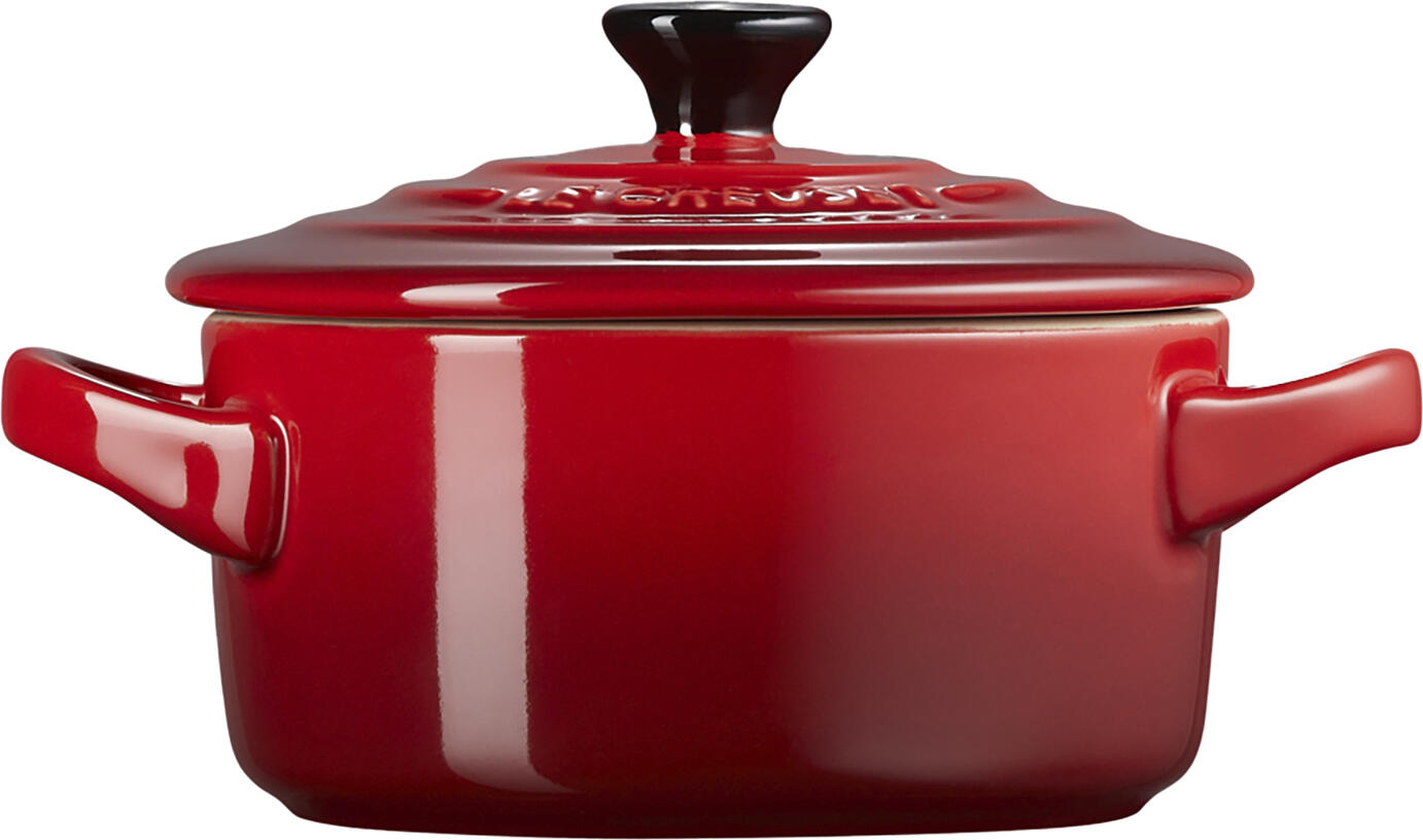 Le Creuset Mini Cocotte 10 cm Glazed Stoneware Mini Casserole Dish with Lid, 0.25L Capacity, Oven and Microwave Safe, Dark Red
