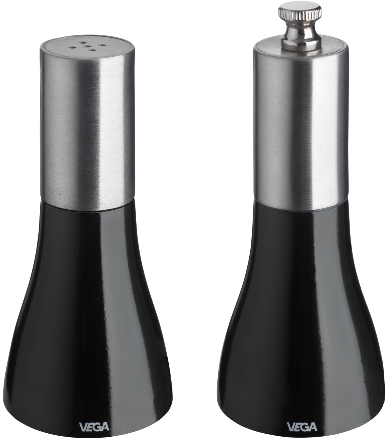 VEGA LUSINI Solutions GmbH Salt shaker and pepper mill set Nutima Salzstreuer & Pfeffermühlen-Set Nutima Salt shaker and pepper mill set Nutima; 5x11.5 cm (ØxH); black Salzstreuer & Pfeffermühlen-Set Nutima; 5x11.5 cm (ØxH); schwarz Salt shaker and pepper mill made of lacquered wood. The grinder of the pepper mill is made of ceramic. Salzstreuer und Pfeffermühle aus lackiertem Holz. Das Mahlwerk der Pfeffermühle bestehet aus Keramik.