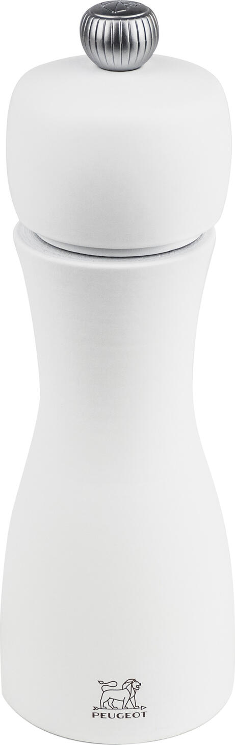 Peugeot Peugeot Saveurs SNC Salt mill Tahiti Salzmühle Tahiti Salt mill Tahiti; 15 cm (H); white Salzmühle Tahiti; 15 cm (H); weiß The Peugeot Tahiti series consists of trendy colors to combine, available as a pepper or salt mill. The mills shine in the colors of the elements fire, earth, water and air. The different but complementary colors ensure that the pepper and salt mills are easy to distinguish but still harmonize wonderfully. Combine the colors to match your color scheme. Naturally, the mills are equipped with the tried-and-tested original Peugeot grinder. Die Peugeot Tahiti-Serie besteht aus trendigen Farben zum Kombinieren, erhältlich als Pfeffer- oder Salzmühle. Die Mühlen erstrahlen in den Farben der Elemente Feuer, Erde, Wasser, Luft. Die unterschiedlichen aber komplementären Farben, sorgen dafür, dass Pfeffer- & Salzmühle leicht zu unterscheiden sind, aber trotzdem wunderbar harmonieren. Kombinieren Sie die Farben passend zu Ihrem Farbkonzept! Natürlich sind die Mühlen mit dem bewährten Original-Peugeot-Mahlwerk ausgestattet.