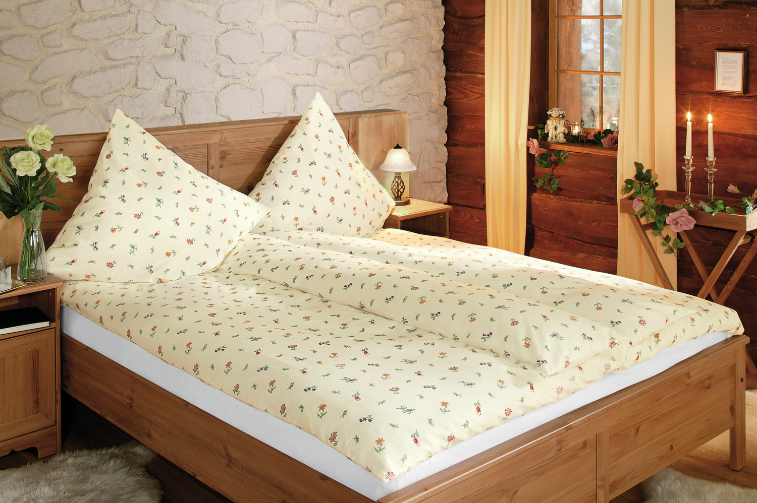 ERWIN M. LUSINI Bodensee Pillow Cover, 100% Cotton Renforce, 144 TPI, Floral Pattern, Champagne Beige, Hotel Quality, OEKO-TEX Standard 100, Washable at 95°C