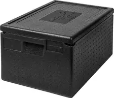 Thermo Future Box Barth GmbH – Thermo Future Box Transport boxes Gastronorm 1/1 with lid Transportboxen Gastronorm 1/1 mit Deckel Transport boxes Gastronorm 1/1 with lid; 46 l, 60x40x32 cm (LxWxH); black Transportboxen Gastronorm 1/1 mit Deckel; 46 l, 60x40x32 cm (LxBxH); schwarz Transport boxes with lids made of lightweight polypropylene with a material thickness of 3 cm. Shatterproof and suitable for a wide range of temperatures. The good insulating effect keeps food at temperature for a long time. The boxes are also tasteless and odorless. Suitable for GN containers up to a size of 1/1 GN. Also ideal for transporting unpackaged food. Suitable for temperatures between -40 °C and +120 °C. Environmentally friendly, as 100 % recyclable and CFC-free. Suitable for dishwasher. Stackable. Robust and durable. Matching GN containers and cold and heat packs available separately. Transportboxen mit Deckel aus leichtem Polypropylen mit einer Materialstärke von 3 cm. Bruchsicher und für einen großen Temperaturbereich geeignet. Die gute Isolierwirkung hält Speisen lange auf Temperatur. Die Boxen sind außerdem geschmacks- und geruchsneutral. Passend für GN-Behälter bis zu einer Größe von 1/1 GN. Ideal auch für den Transport unverpackter Lebensmittel. Geeignet für Temperaturen zwischen -40 °C und +120 °C. Umweltschonend, da 100 % recyclingfähig und FCKW-frei. Spülmaschinengeeignet. Stapelbar. Robust und langlebig. Passende GN-Behälter sowie Kühl- und Wärmeakkus separat erhältlich.