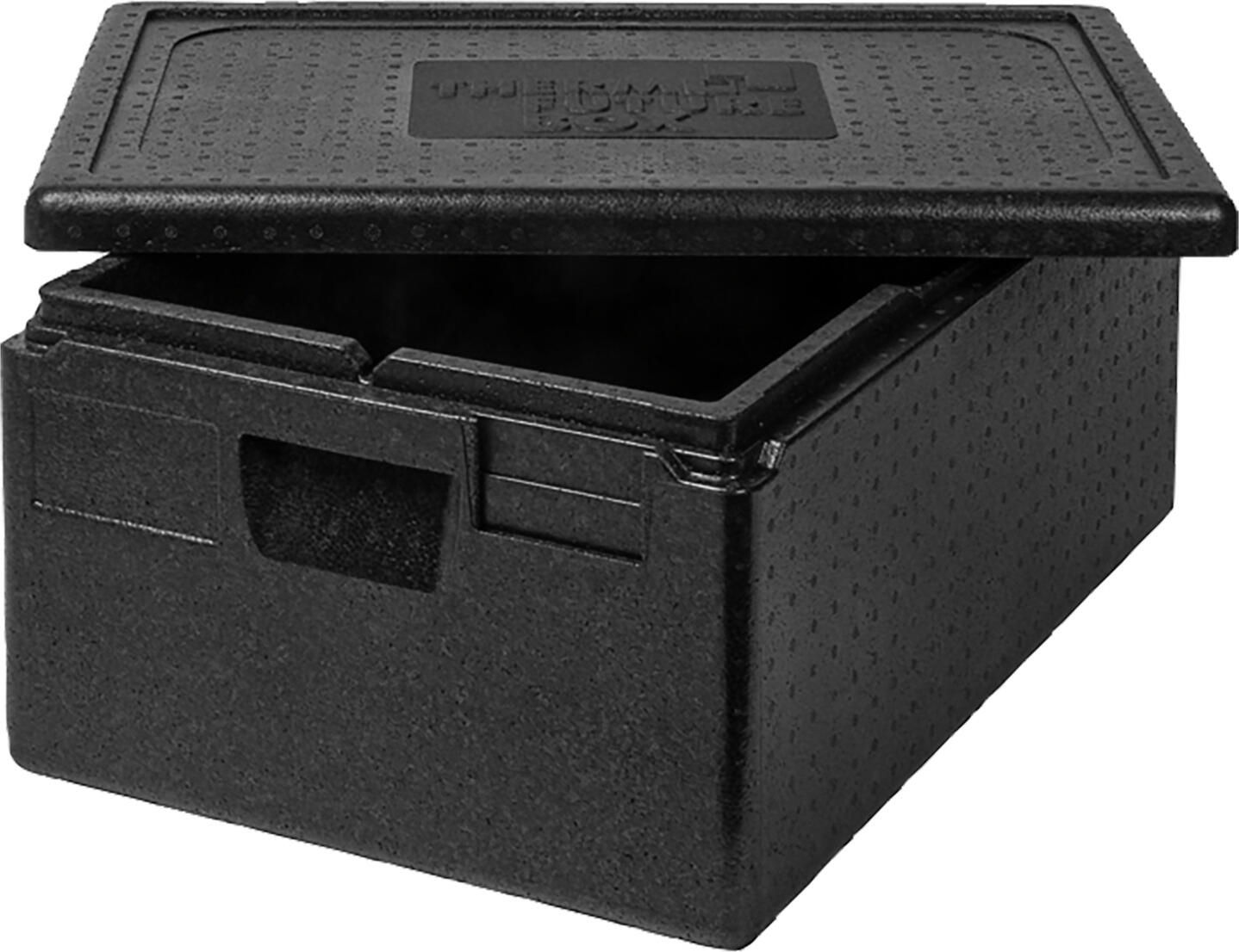 Cutie de transport Thermo Future Box Gastronorm 1/1 cu capac, 39L, polipropilenă expandată EPP, 60x40x28cm, neagră, rezistentă la lovituri, Made in Germany