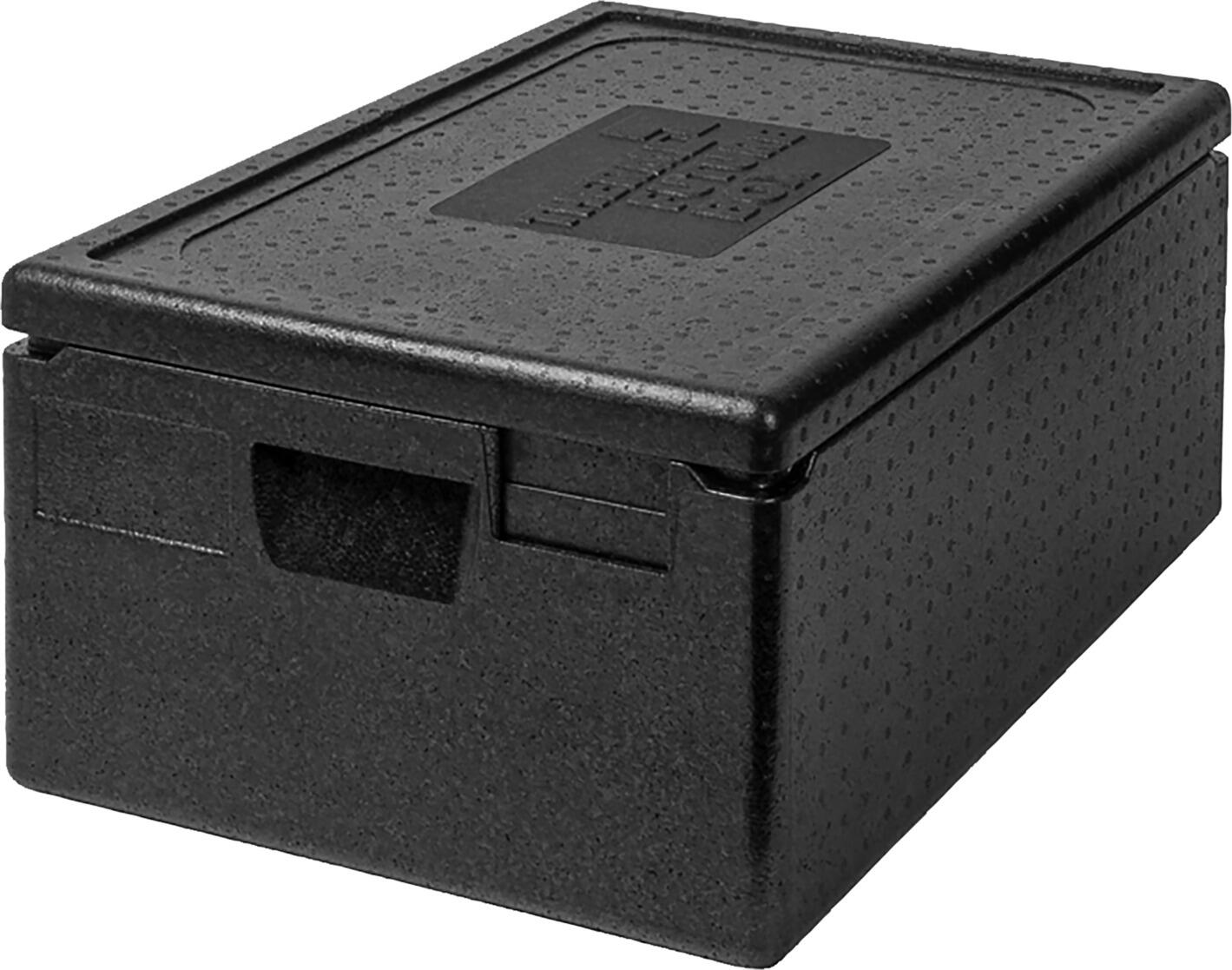 Thermo Future Box Barth GmbH – Thermo Future Box Transport boxes Gastronorm 1/1 with lid Transportboxen Gastronorm 1/1 mit Deckel Transport boxes Gastronorm 1/1 with lid; 39 l, 60x40x28 cm (LxWxH); black Transportboxen Gastronorm 1/1 mit Deckel; 39 l, 60x40x28 cm (LxBxH); schwarz Transport boxes with lids made of lightweight polypropylene with a material thickness of 3 cm. Shatterproof and suitable for a wide range of temperatures. The good insulating effect keeps food at temperature for a long time. The boxes are also tasteless and odorless. Suitable for GN containers up to a size of 1/1 GN. Also ideal for transporting unpackaged food. Suitable for temperatures between -40 °C and +120 °C. Environmentally friendly, as 100 % recyclable and CFC-free. Suitable for dishwasher. Stackable. Robust and durable. Matching GN containers and cold and heat packs available separately. Transportboxen mit Deckel aus leichtem Polypropylen mit einer Materialstärke von 3 cm. Bruchsicher und für einen großen Temperaturbereich geeignet. Die gute Isolierwirkung hält Speisen lange auf Temperatur. Die Boxen sind außerdem geschmacks- und geruchsneutral. Passend für GN-Behälter bis zu einer Größe von 1/1 GN. Ideal auch für den Transport unverpackter Lebensmittel. Geeignet für Temperaturen zwischen -40 °C und +120 °C. Umweltschonend, da 100 % recyclingfähig und FCKW-frei. Spülmaschinengeeignet. Stapelbar. Robust und langlebig. Passende GN-Behälter sowie Kühl- und Wärmeakkus separat erhältlich.